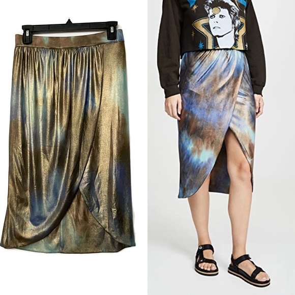 Le Superbe Take it easy Metallic Slit Multicolor Tie dye Skirt Oil Spill S - Picture 1 of 9
